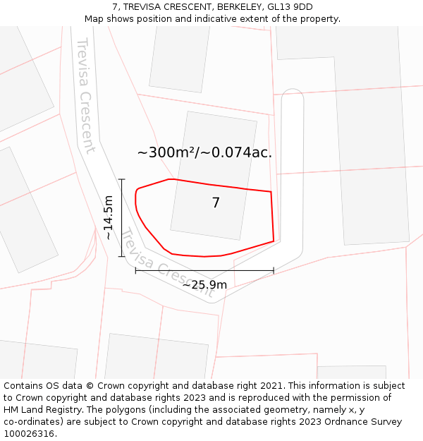 7, TREVISA CRESCENT, BERKELEY, GL13 9DD: Plot and title map