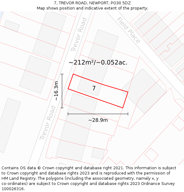 7, TREVOR ROAD, NEWPORT, PO30 5DZ: Plot and title map