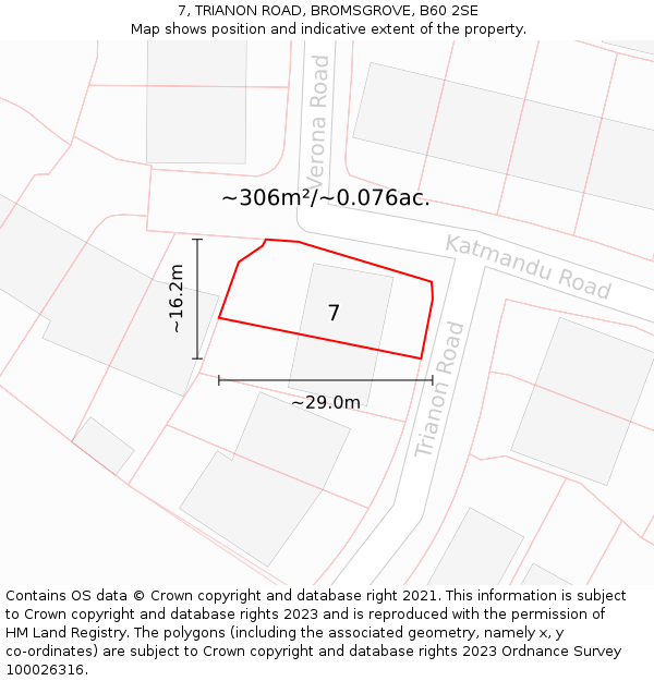 7, TRIANON ROAD, BROMSGROVE, B60 2SE: Plot and title map