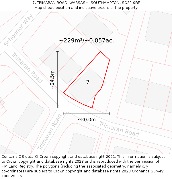 7, TRIMARAN ROAD, WARSASH, SOUTHAMPTON, SO31 9BE: Plot and title map
