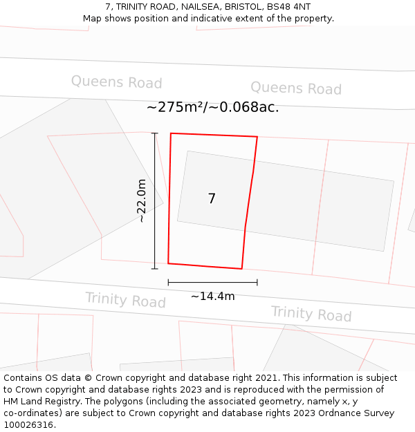 7, TRINITY ROAD, NAILSEA, BRISTOL, BS48 4NT: Plot and title map