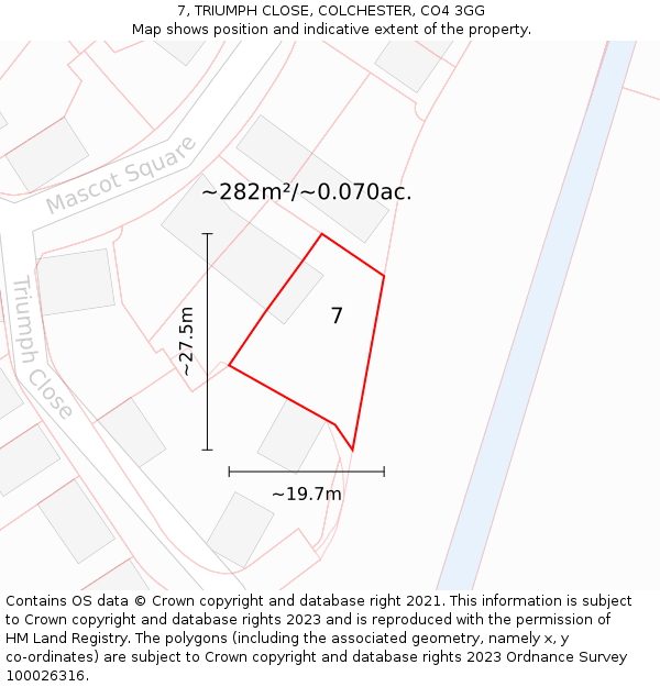 7, TRIUMPH CLOSE, COLCHESTER, CO4 3GG: Plot and title map