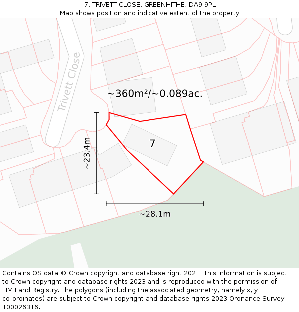 7, TRIVETT CLOSE, GREENHITHE, DA9 9PL: Plot and title map