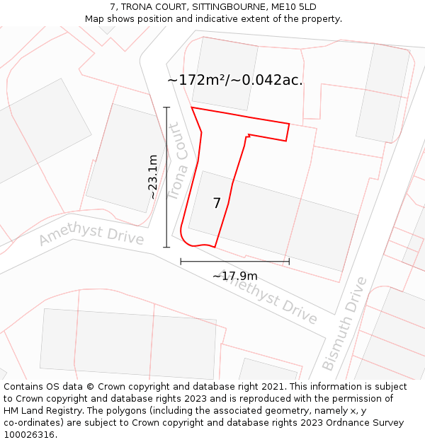 7, TRONA COURT, SITTINGBOURNE, ME10 5LD: Plot and title map