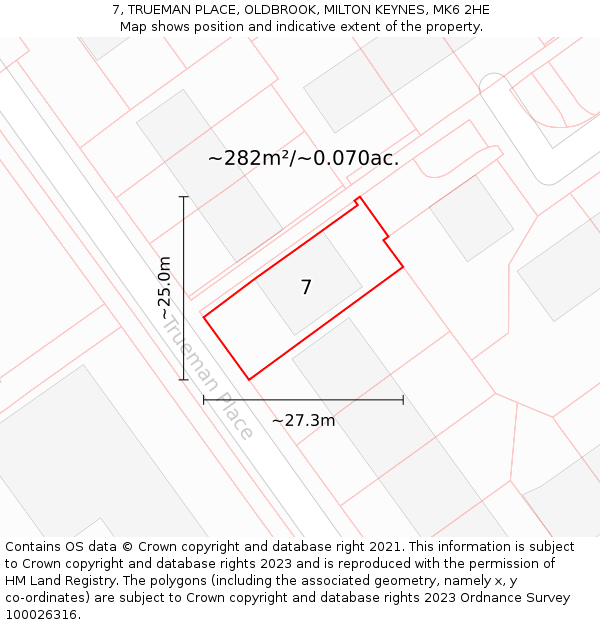 7, TRUEMAN PLACE, OLDBROOK, MILTON KEYNES, MK6 2HE: Plot and title map