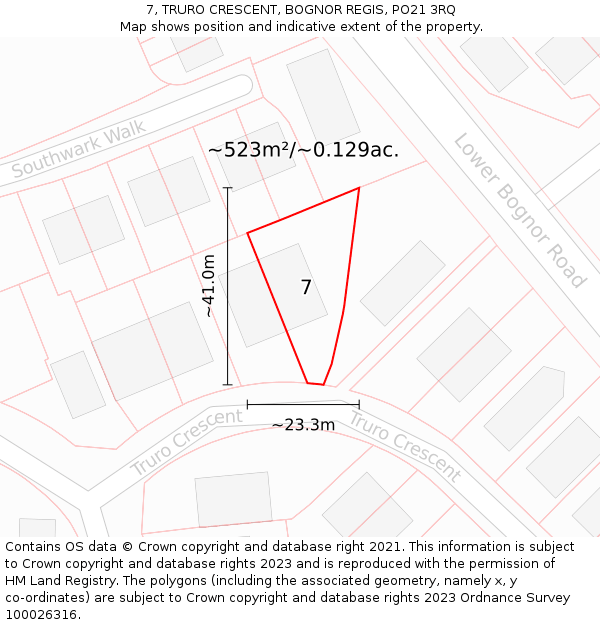 7, TRURO CRESCENT, BOGNOR REGIS, PO21 3RQ: Plot and title map