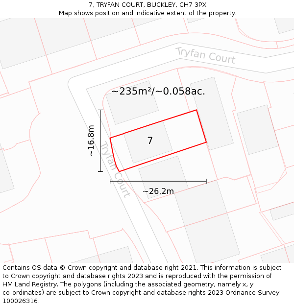 7, TRYFAN COURT, BUCKLEY, CH7 3PX: Plot and title map