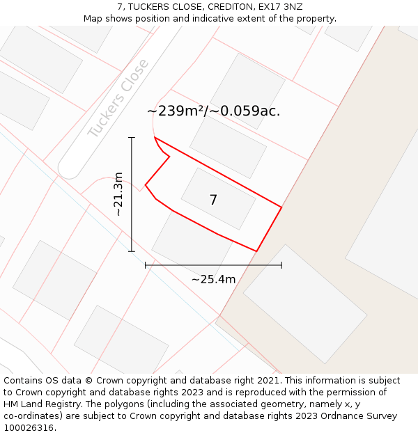 7, TUCKERS CLOSE, CREDITON, EX17 3NZ: Plot and title map