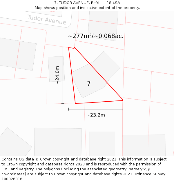 7, TUDOR AVENUE, RHYL, LL18 4SA: Plot and title map