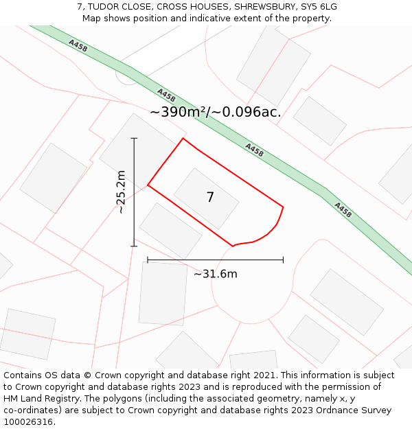 7, TUDOR CLOSE, CROSS HOUSES, SHREWSBURY, SY5 6LG: Plot and title map