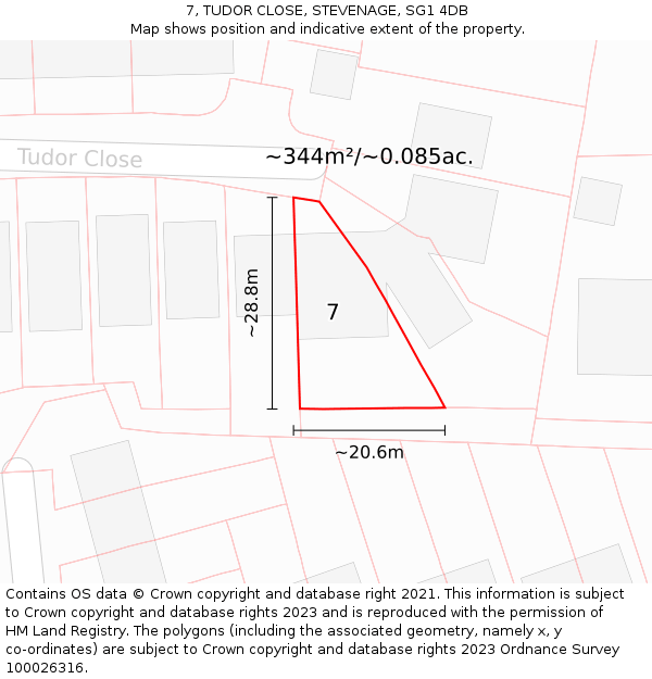 7, TUDOR CLOSE, STEVENAGE, SG1 4DB: Plot and title map