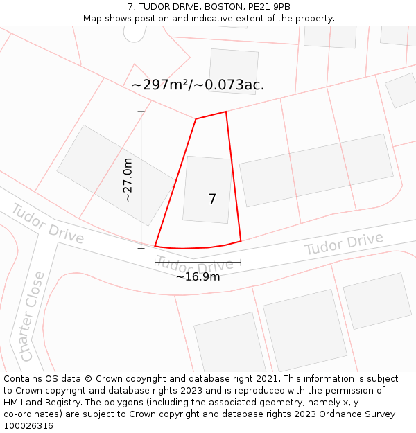 7, TUDOR DRIVE, BOSTON, PE21 9PB: Plot and title map