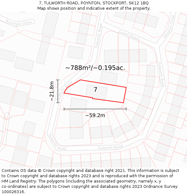 7, TULWORTH ROAD, POYNTON, STOCKPORT, SK12 1BQ: Plot and title map