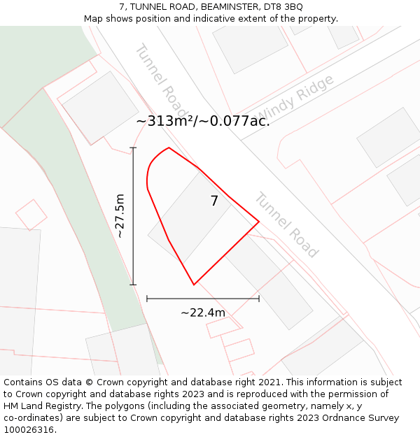 7, TUNNEL ROAD, BEAMINSTER, DT8 3BQ: Plot and title map