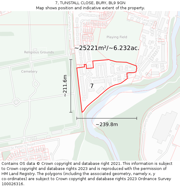 7, TUNSTALL CLOSE, BURY, BL9 9GN: Plot and title map