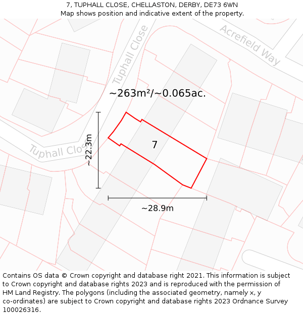 7, TUPHALL CLOSE, CHELLASTON, DERBY, DE73 6WN: Plot and title map