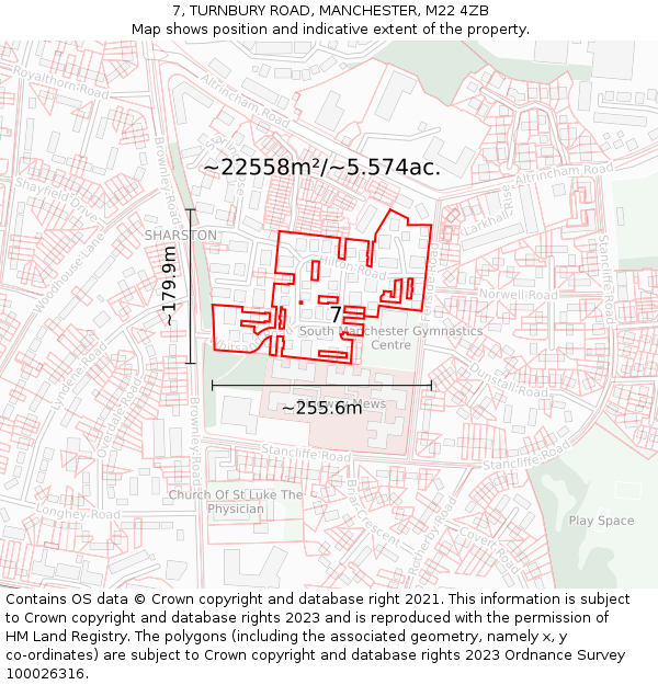 7, TURNBURY ROAD, MANCHESTER, M22 4ZB: Plot and title map