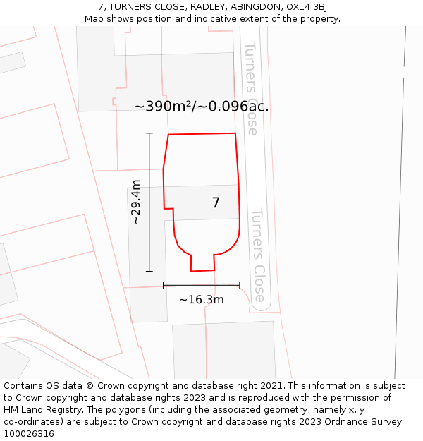 7, TURNERS CLOSE, RADLEY, ABINGDON, OX14 3BJ: Plot and title map