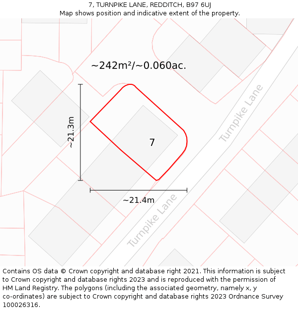 7, TURNPIKE LANE, REDDITCH, B97 6UJ: Plot and title map