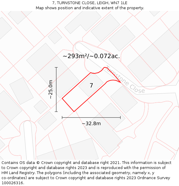 7, TURNSTONE CLOSE, LEIGH, WN7 1LE: Plot and title map