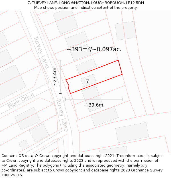 7, TURVEY LANE, LONG WHATTON, LOUGHBOROUGH, LE12 5DN: Plot and title map