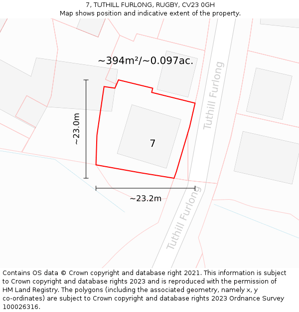 7, TUTHILL FURLONG, RUGBY, CV23 0GH: Plot and title map