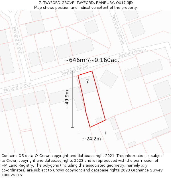 7, TWYFORD GROVE, TWYFORD, BANBURY, OX17 3JD: Plot and title map