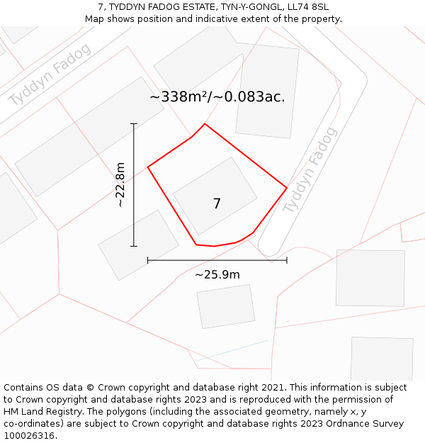 7, TYDDYN FADOG ESTATE, TYN-Y-GONGL, LL74 8SL: Plot and title map