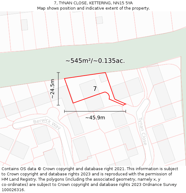 7, TYNAN CLOSE, KETTERING, NN15 5YA: Plot and title map