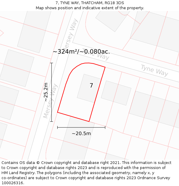 7, TYNE WAY, THATCHAM, RG18 3DS: Plot and title map