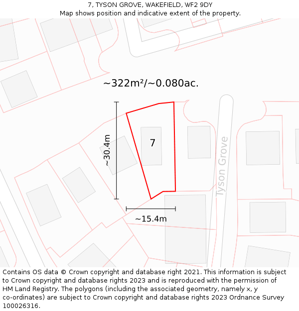 7, TYSON GROVE, WAKEFIELD, WF2 9DY: Plot and title map