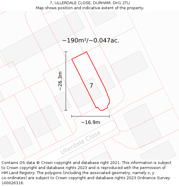 7, ULLERDALE CLOSE, DURHAM, DH1 2TU: Plot and title map