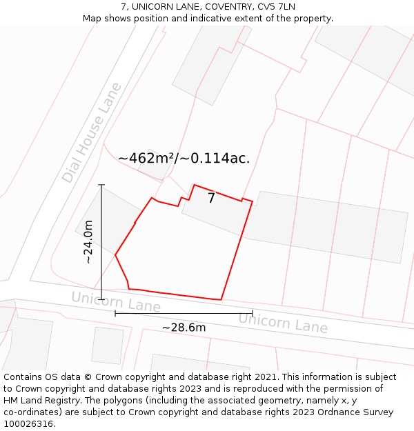 7, UNICORN LANE, COVENTRY, CV5 7LN: Plot and title map