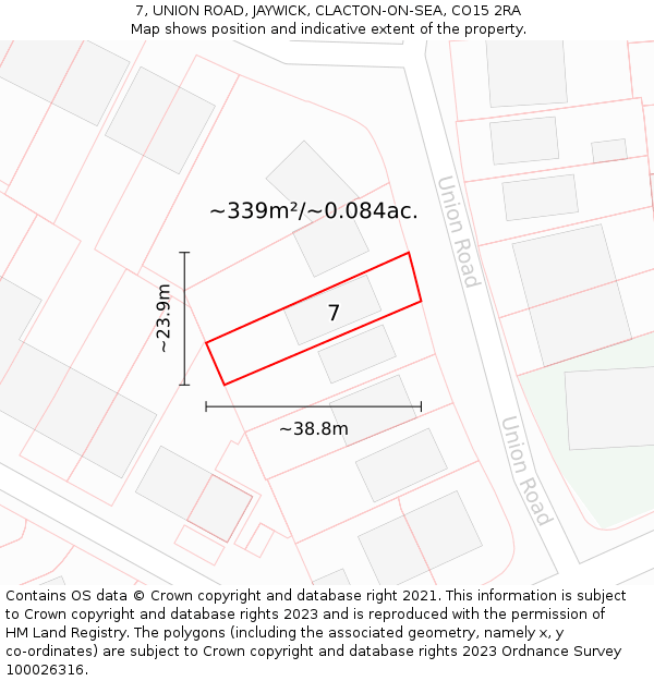 7, UNION ROAD, JAYWICK, CLACTON-ON-SEA, CO15 2RA: Plot and title map