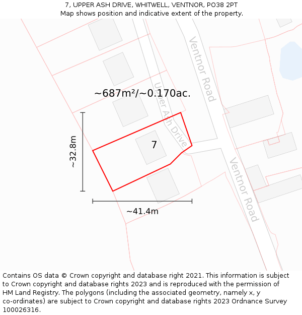 7, UPPER ASH DRIVE, WHITWELL, VENTNOR, PO38 2PT: Plot and title map