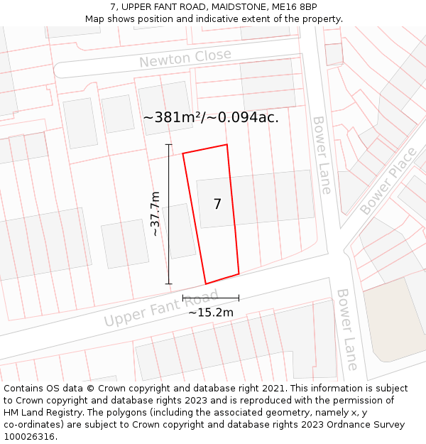 7, UPPER FANT ROAD, MAIDSTONE, ME16 8BP: Plot and title map