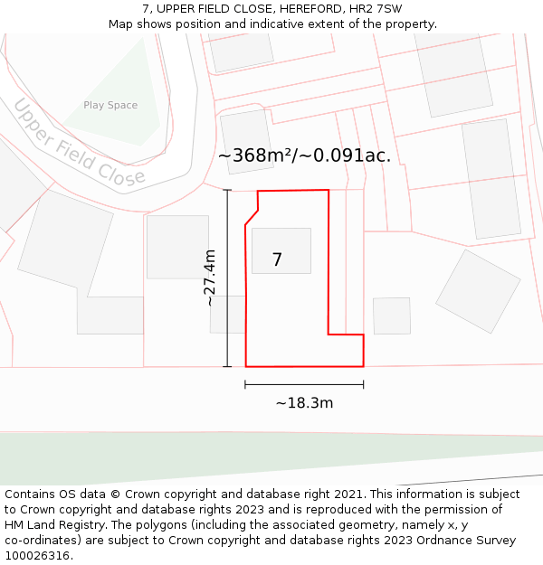 7, UPPER FIELD CLOSE, HEREFORD, HR2 7SW: Plot and title map