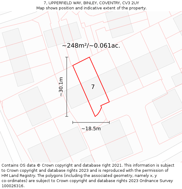 7, UPPERFIELD WAY, BINLEY, COVENTRY, CV3 2UY: Plot and title map