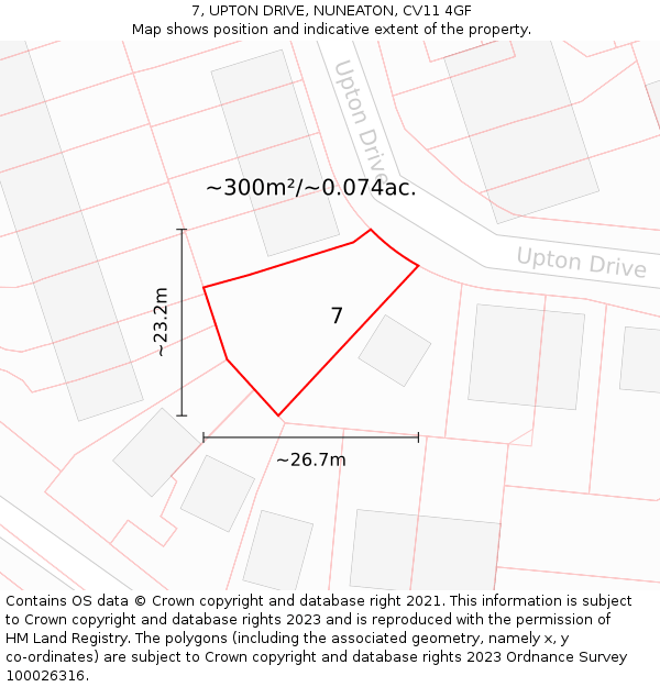 7, UPTON DRIVE, NUNEATON, CV11 4GF: Plot and title map