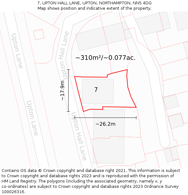 7, UPTON HALL LANE, UPTON, NORTHAMPTON, NN5 4DG: Plot and title map