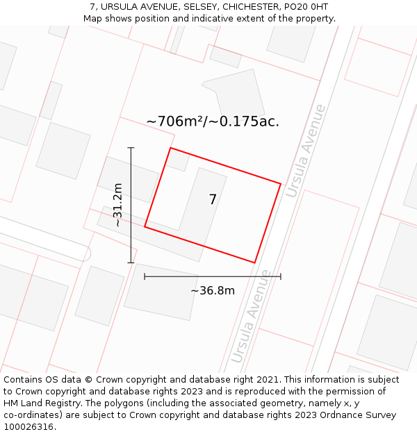 7, URSULA AVENUE, SELSEY, CHICHESTER, PO20 0HT: Plot and title map