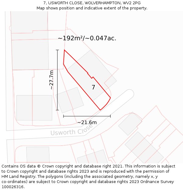 7, USWORTH CLOSE, WOLVERHAMPTON, WV2 2PG: Plot and title map