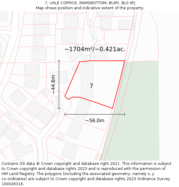 7, VALE COPPICE, RAMSBOTTOM, BURY, BL0 9FJ: Plot and title map