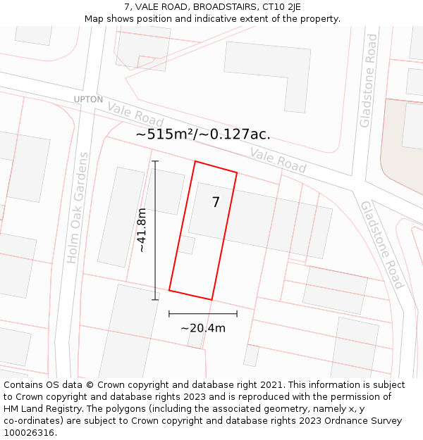 7, VALE ROAD, BROADSTAIRS, CT10 2JE: Plot and title map