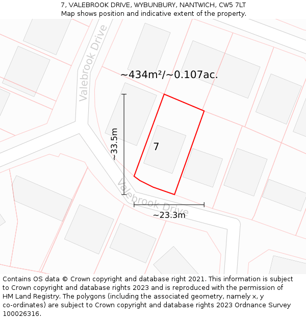 7, VALEBROOK DRIVE, WYBUNBURY, NANTWICH, CW5 7LT: Plot and title map
