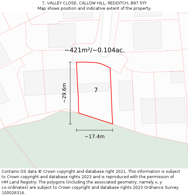 7, VALLEY CLOSE, CALLOW HILL, REDDITCH, B97 5YY: Plot and title map