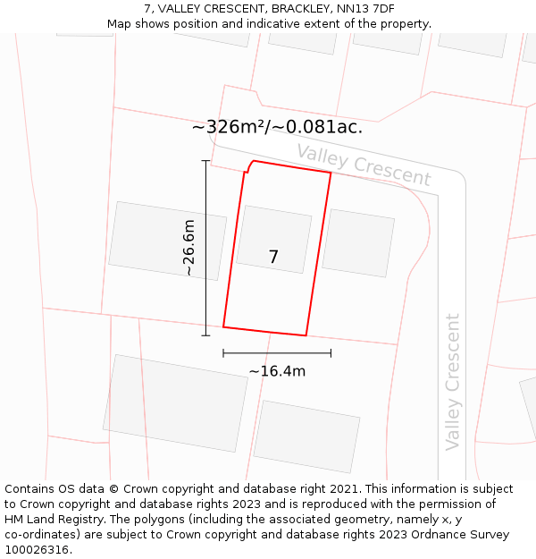 7, VALLEY CRESCENT, BRACKLEY, NN13 7DF: Plot and title map