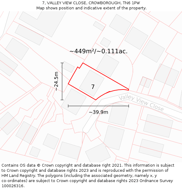 7, VALLEY VIEW CLOSE, CROWBOROUGH, TN6 1PW: Plot and title map