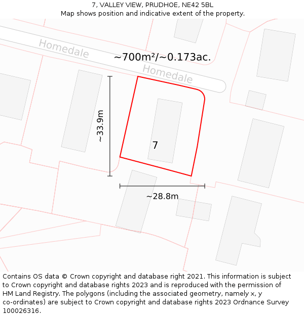 7, VALLEY VIEW, PRUDHOE, NE42 5BL: Plot and title map