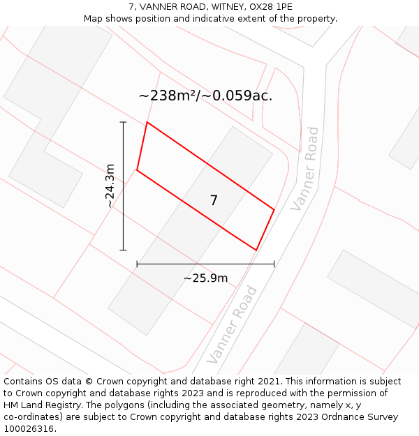 7, VANNER ROAD, WITNEY, OX28 1PE: Plot and title map